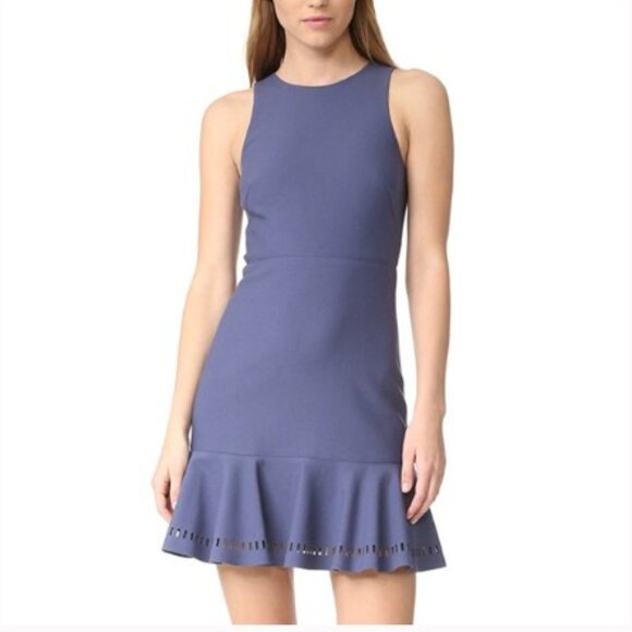 NWOT 🦋 Elizabeth & James Sz 2 Indigo Fit & Flare Laser Cut Midi Dress - Picture 1 of 9